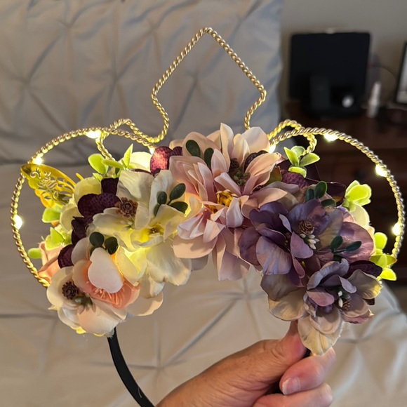 Purple and Pink Floral Hair Accessory with Gold Butterfly